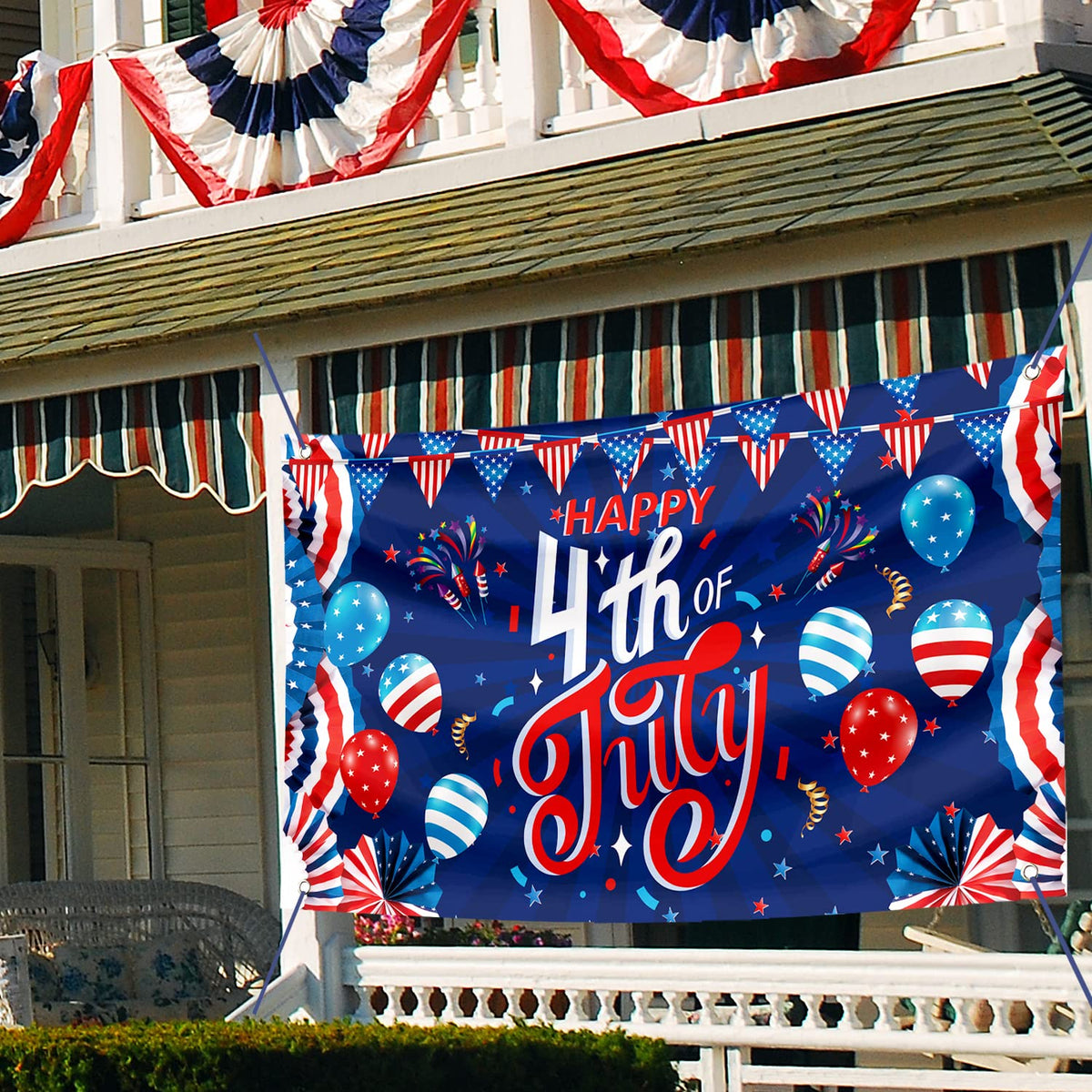Sophena 4th of July banner with grommets and ribbon for easy hanging.
