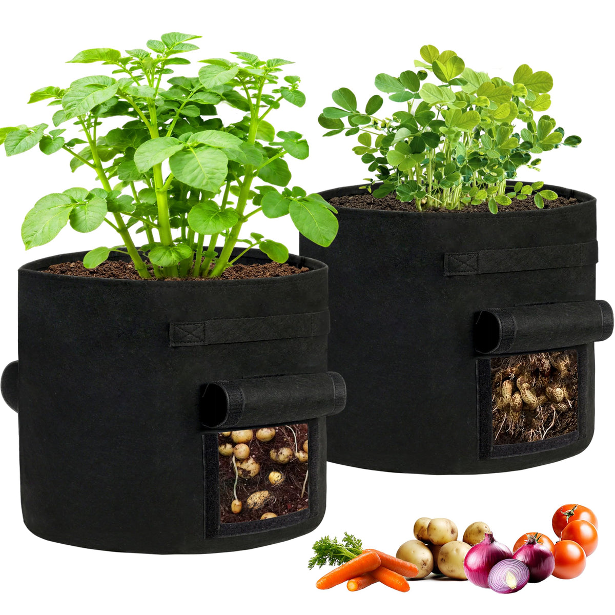SORANGEUN 30-Gallon Grow Bag dual harvest windows improve root access and harvest ease.