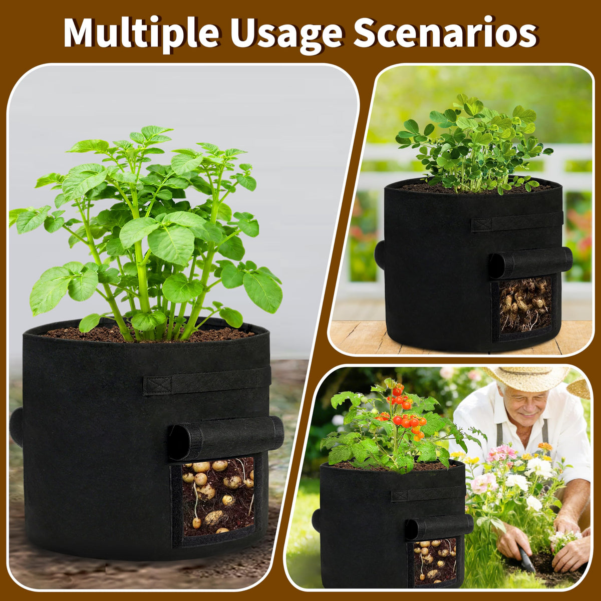 SORANGEUN 4-pack of 30-gallon grow bags for home food production.