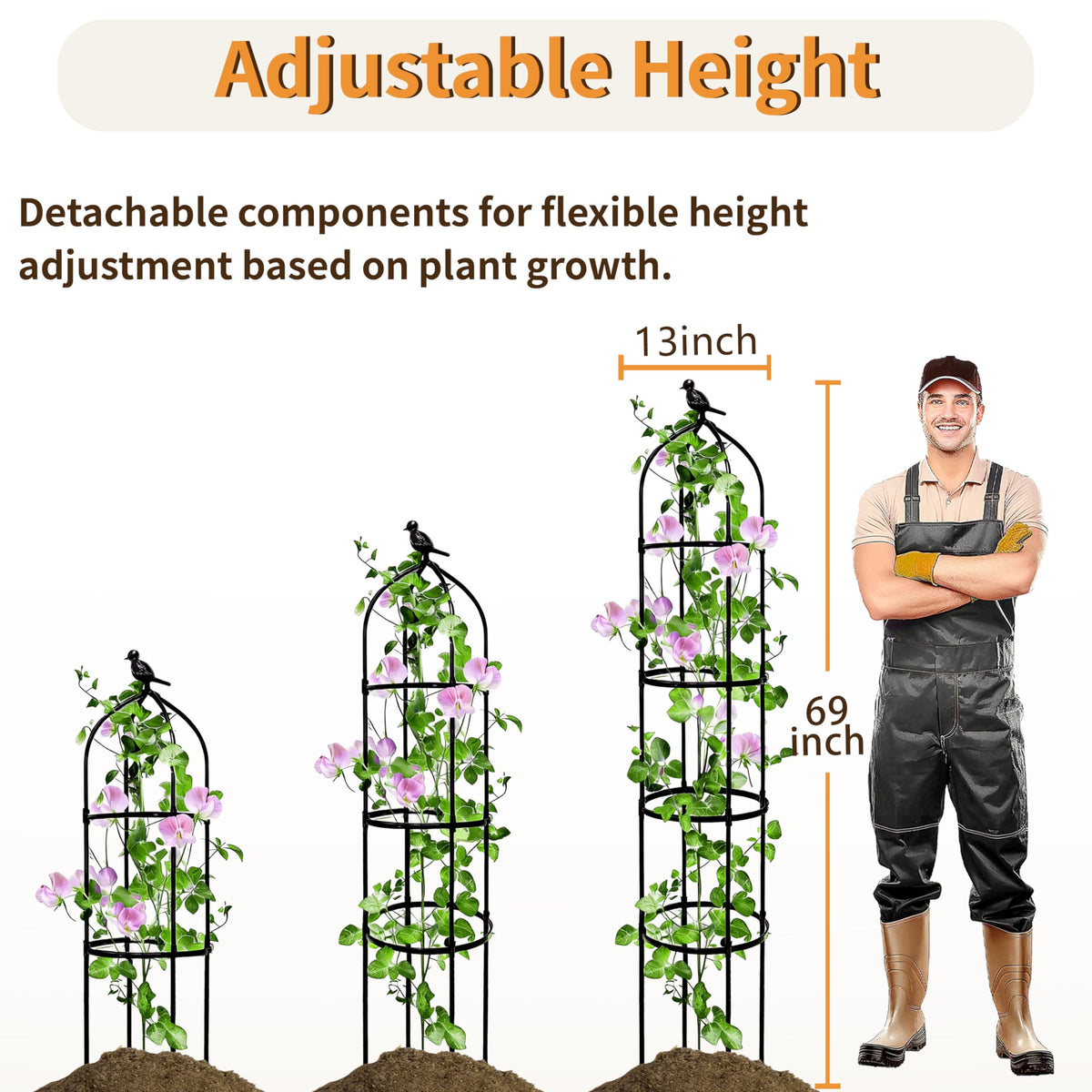 SORANGEUN obelisk trellis with three decorative tops for customizable style