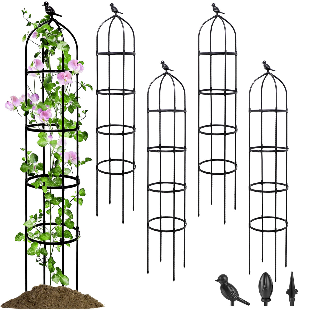 SORANGEUN 4-pack garden obelisk trellis supports climbing plants with 6ft height