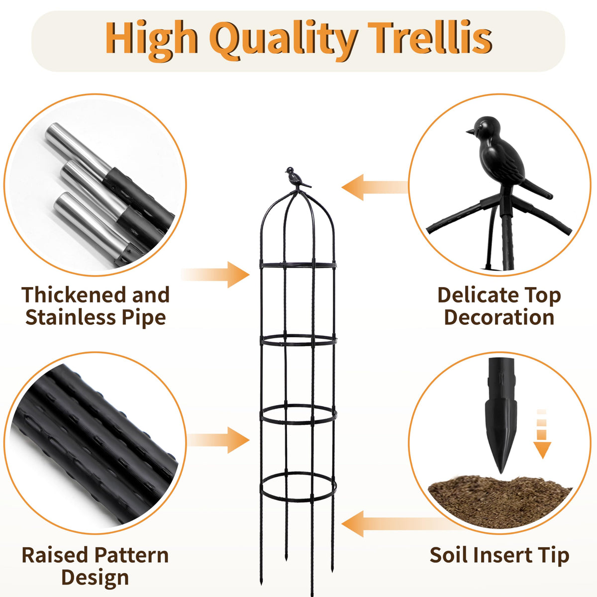 SORANGEUN obelisk trellis supports roses and tomatoes in sunlit beds