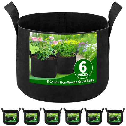 SORANGEUN 6-pack 5-gallon grow bags for tomatoes and peppers on patios.