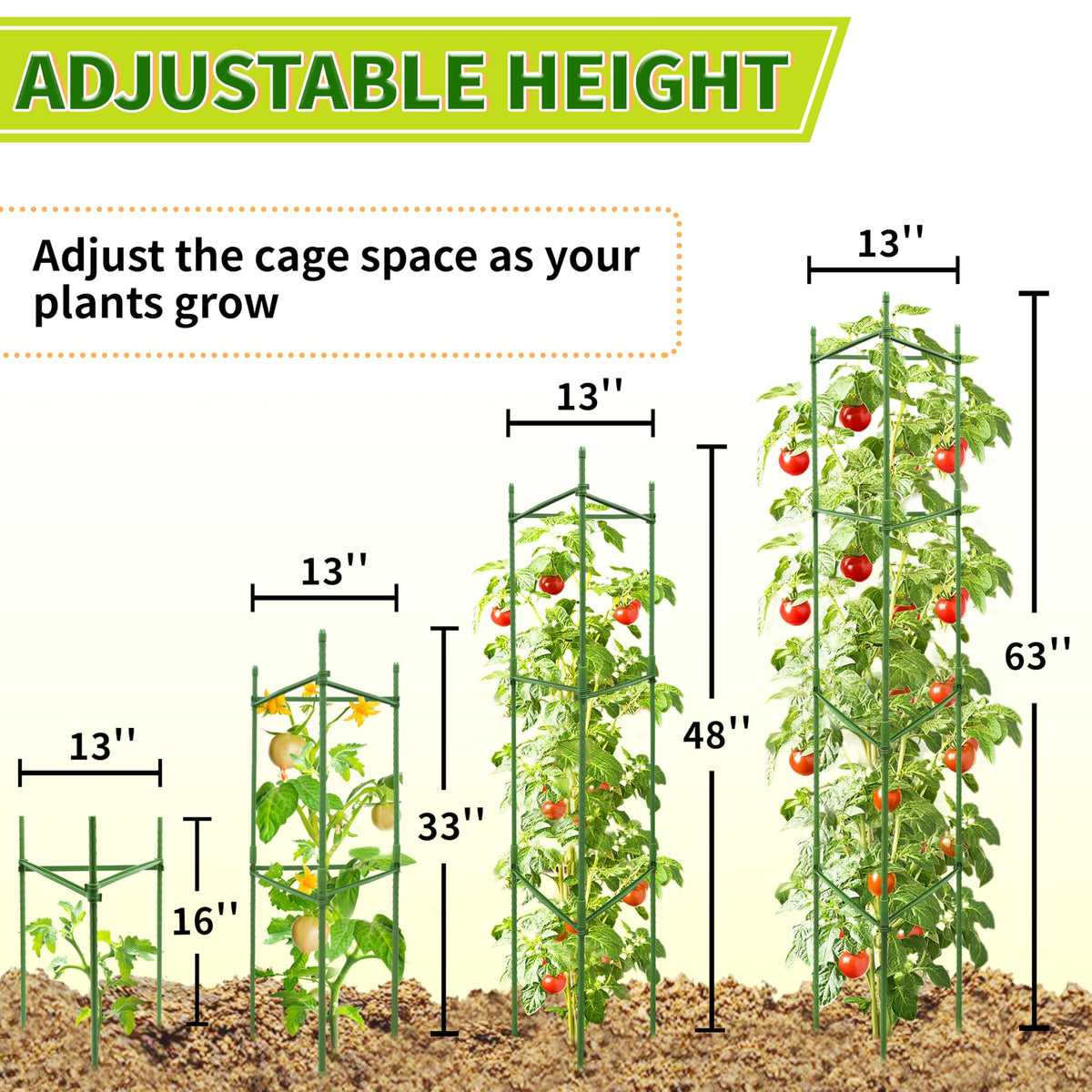 SORANGEUN 6-pack tomato cage layout provides full crop support.