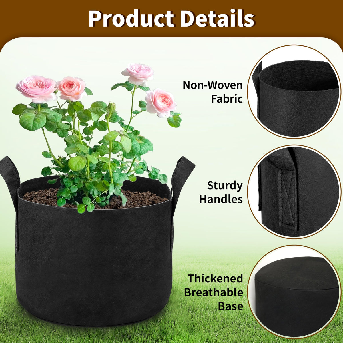 SORANGEUN breathable air-pruning grow bags promote denser root systems.