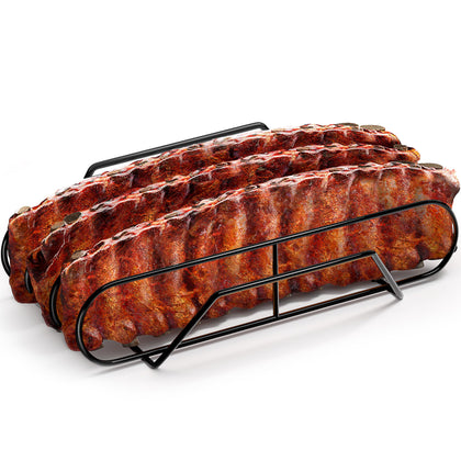 Sorbus extra-large rib rack upright-grill setup improves airflow for even cooking.