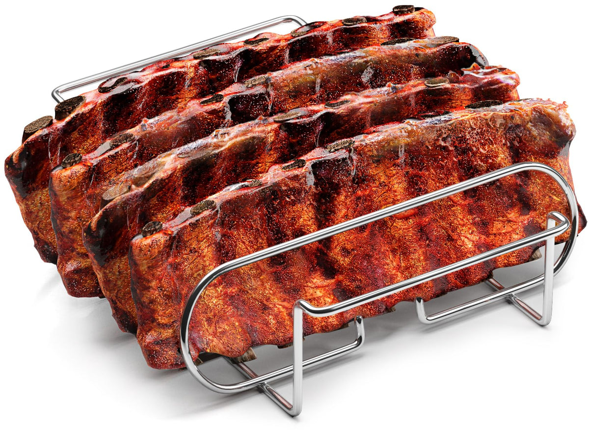 Sorbus rib rack with porcelain coating for easy rib release on grill.