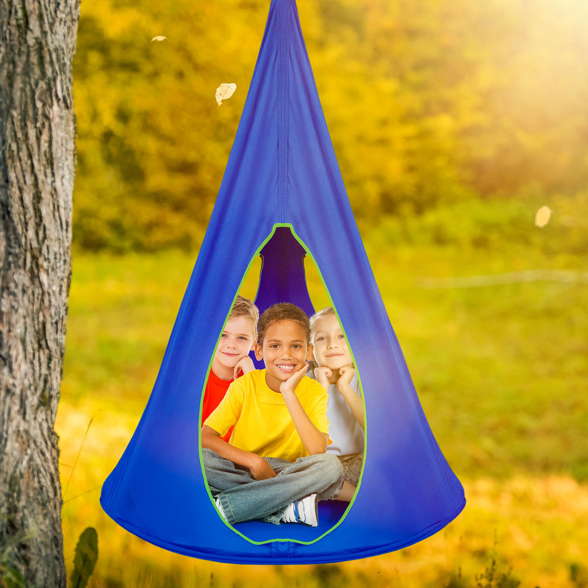 Sorbus Pod Swing blue cotton fabric close-up, fade-resistant and easy to spot-clean.
