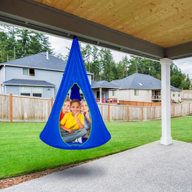 Sorbus Pod Swing blue hardware, adjustable rope enabling flexible indoor or outdoor hanging.