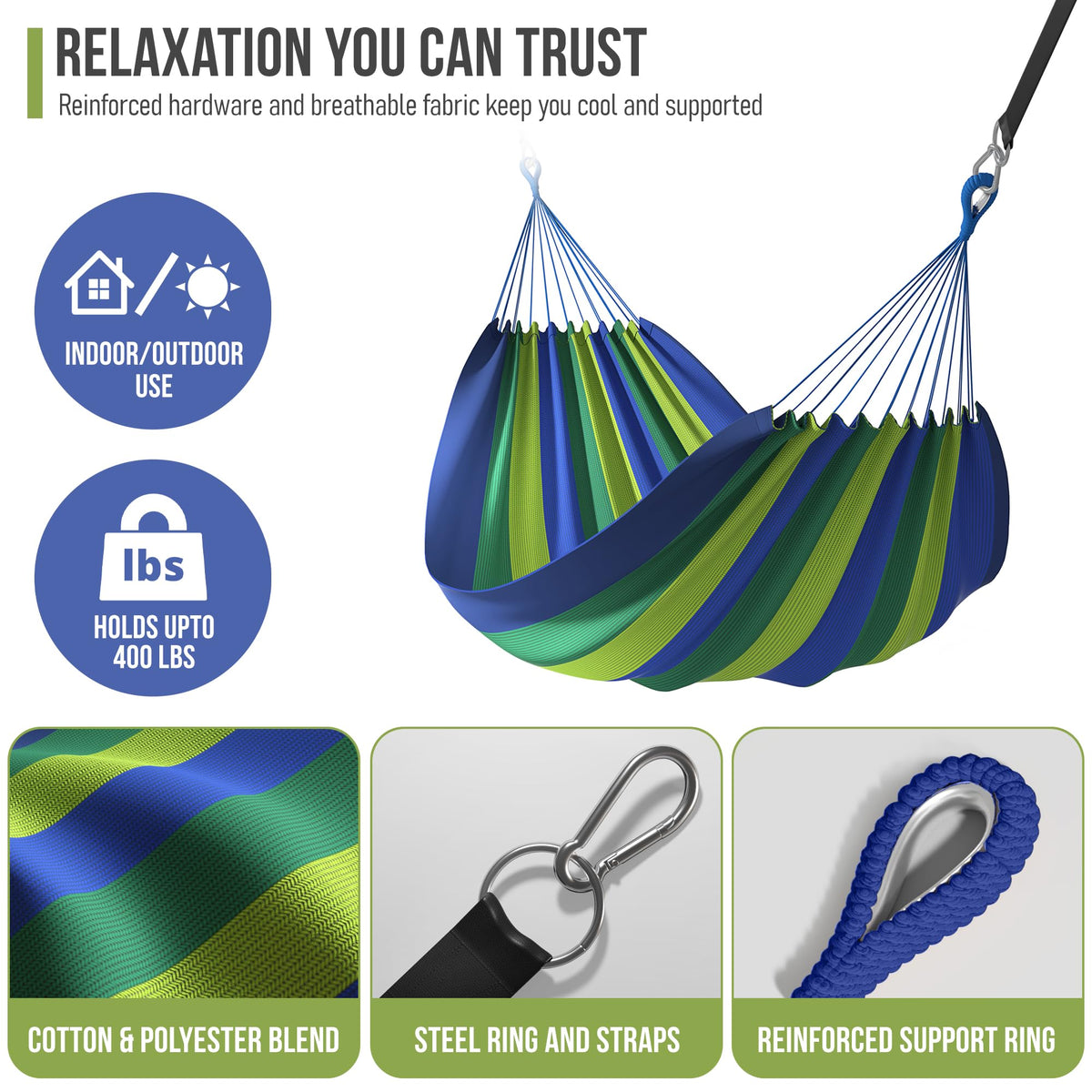 Sorbus two-adults, 450 lb capacity hammock in use
