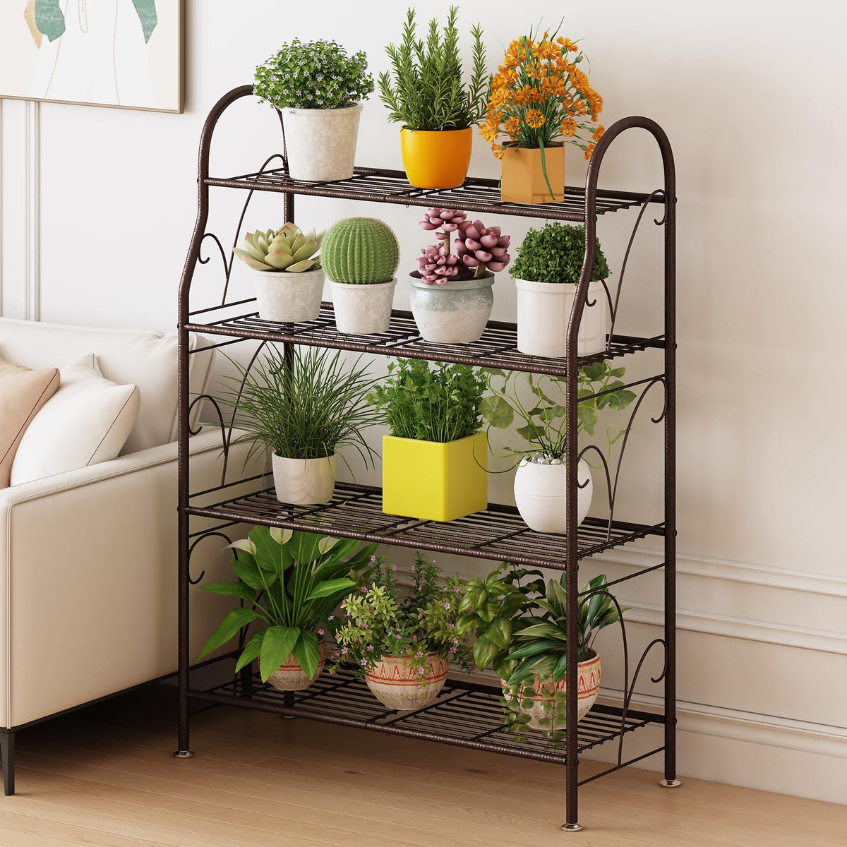 SORCEDAS indoor-outdoor plant stand offers rust-resistant durability.