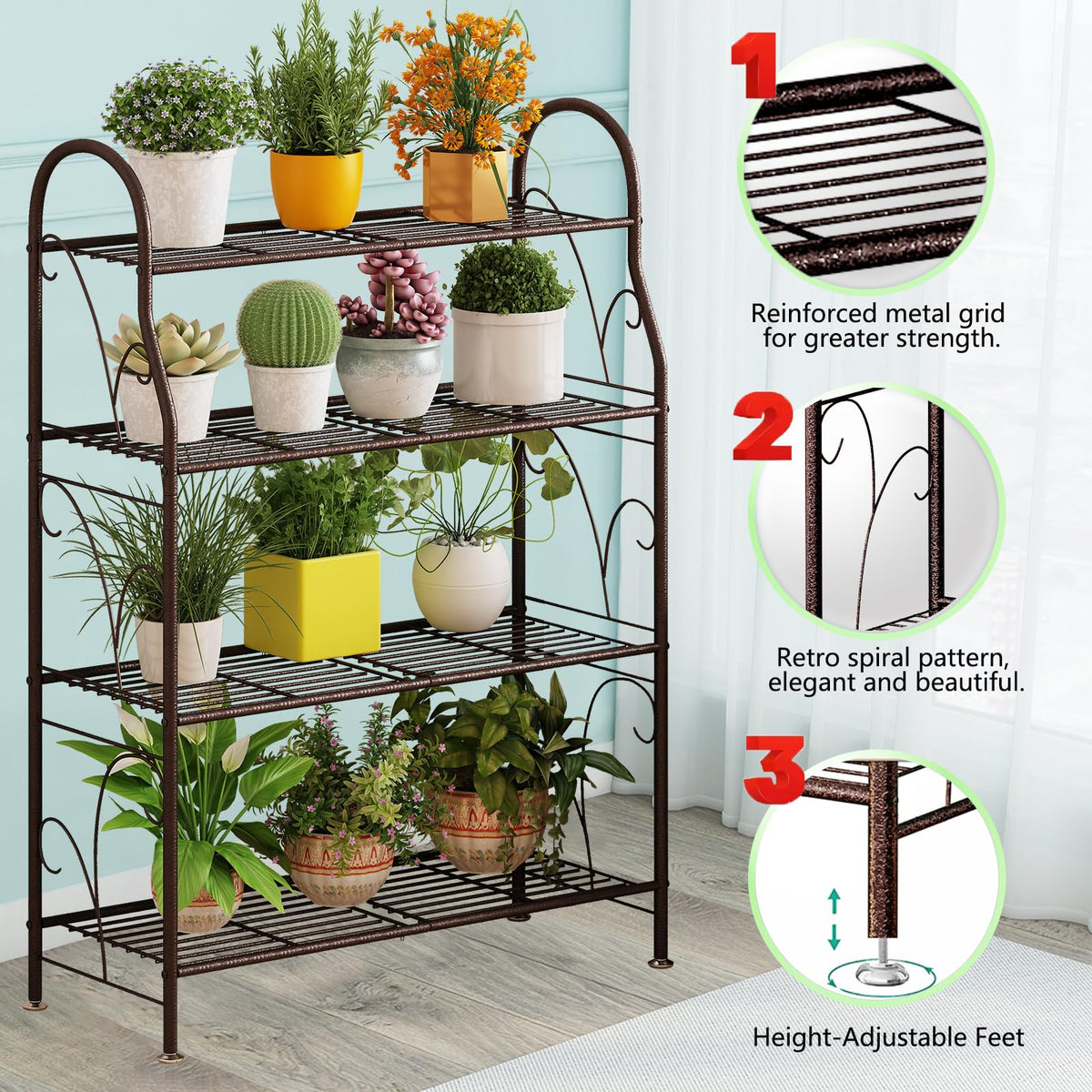 SORCEDAS multi-purpose display shelf keeps plants and belongings organized.