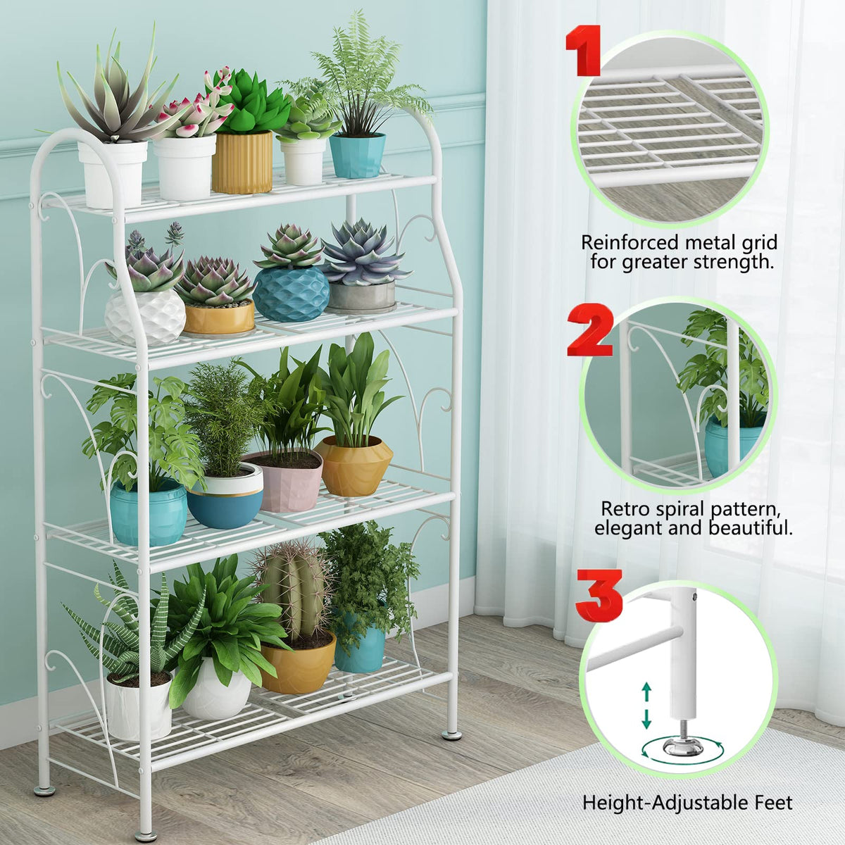 SORCEDAS sturdy white frame resists rust for year-round gardening and decor.