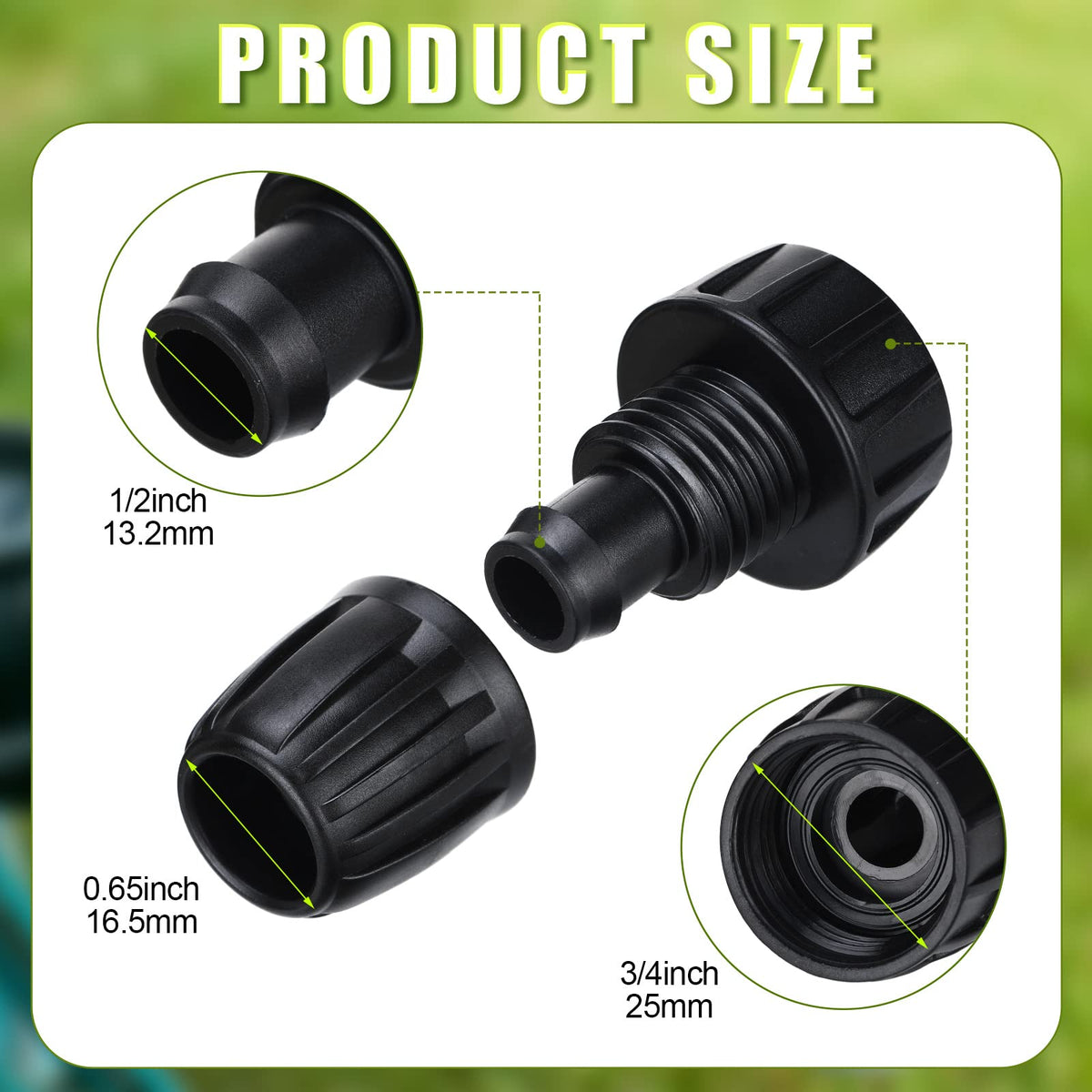 Sosation drip tubing fitting with barb to prevent slips during irrigation.