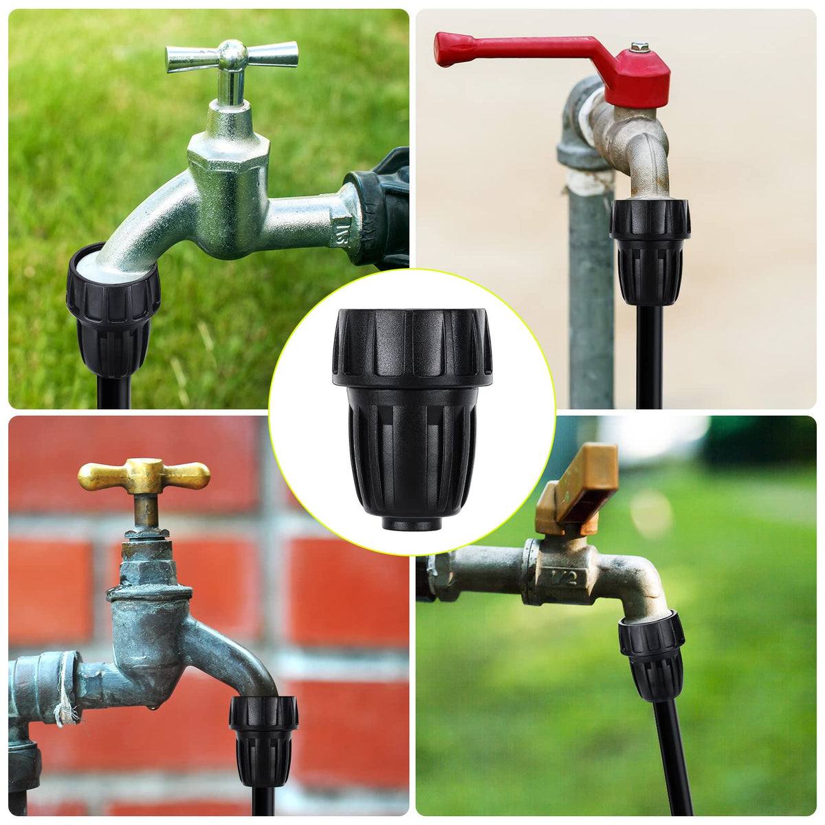 Sosation easy-install faucet connector simplifies setup for drip system.