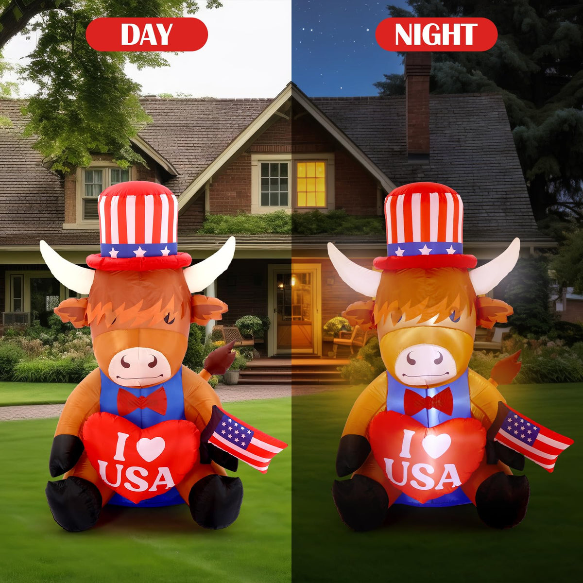 Sosation LED-lit Highland cow shines at night for festive curb appeal.