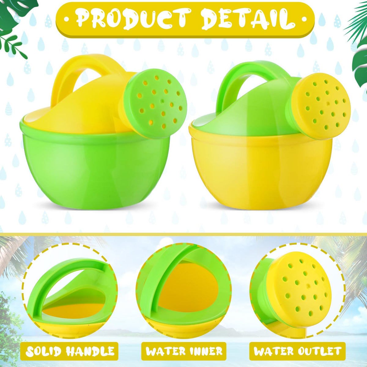 Sosation lightweight durable plastic watering cans with curved handles for small hands