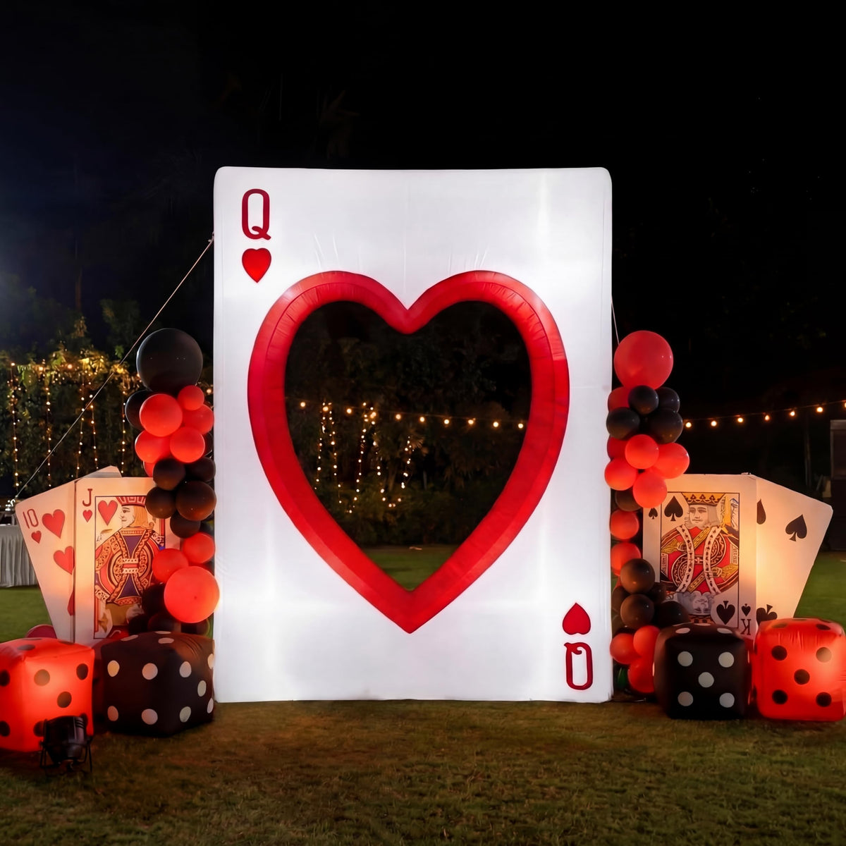 Sotiff casino heart card inflatable 6.56ft as a dramatic outdoor photo backdrop.