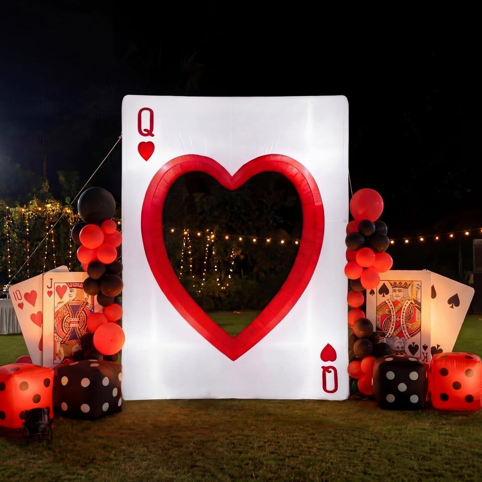 Sotiff casino heart card inflatable 6.56ft as a dramatic outdoor photo backdrop.