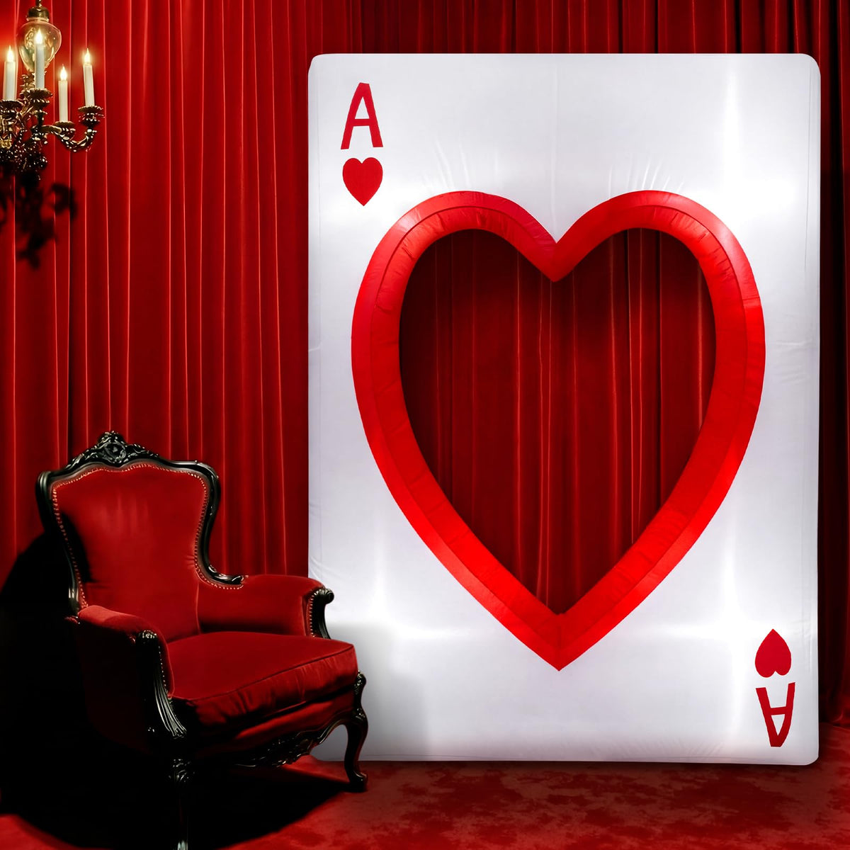 Sotiff 6.56 ft red heart playing card inflatable for casino night photos.