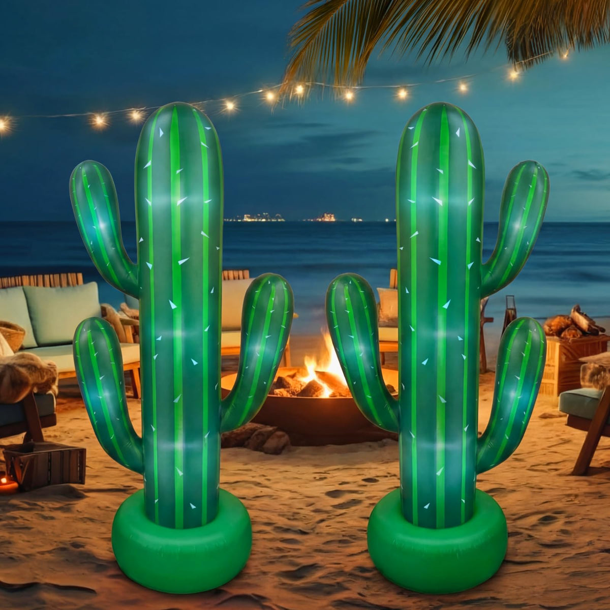 Soulchen giant inflatable cactus 6.6ft lights up outdoor parties with built-in LEDs.