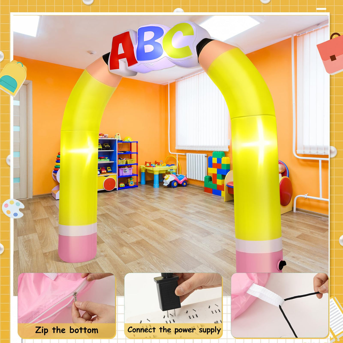 Soulchen arch displayed outdoors during school event with bright colors.