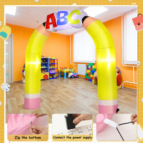 Soulchen arch displayed outdoors during school event with bright colors.