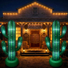 Soulchen two-pack inflatable cactus inflates quickly with built-in blower for fast setup.