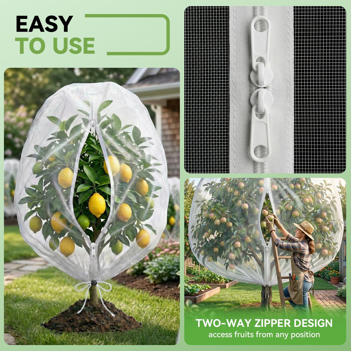 SOUNDVALUE garden netting with drawstring base simplifies installation around fruit.