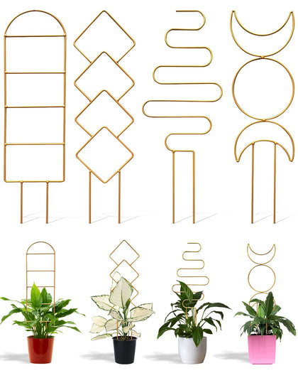 Sousac gold plant trellis rectangle shape supports climbing vines in pots.