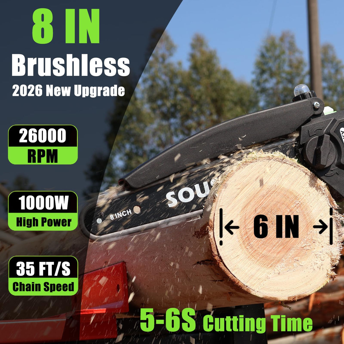 Two SOUSKY 4000mAh batteries provide extended pruning sessions