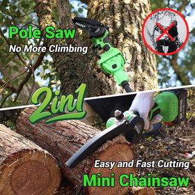 SOUSKY mini chainsaw in handheld mode for precise ground cutting tasks.