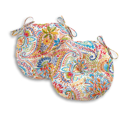 South Pine Porch bistro cushion 15in round paisley adds durable outdoor comfort.