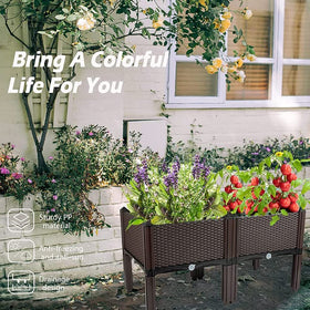 Souwuokoo planter with vintage rattan pattern enhances garden aesthetics.