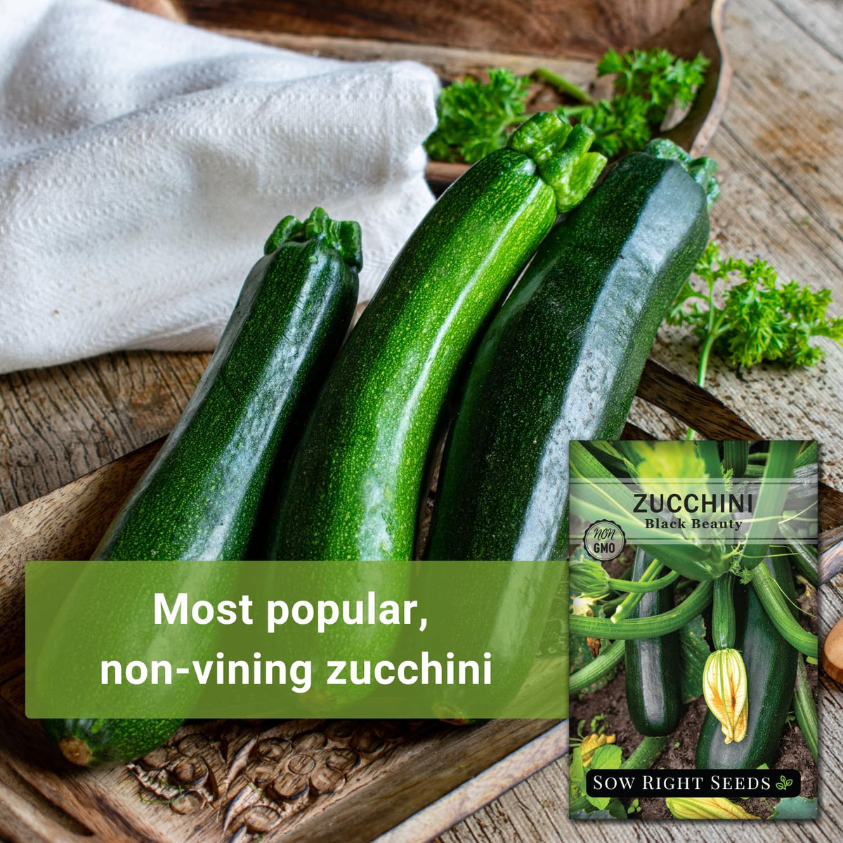 Sow Right Seeds Black Beauty Zucchini fruit close-up with glossy skin.
