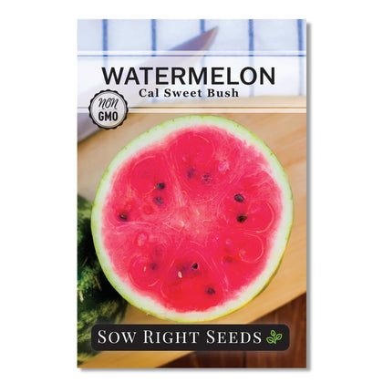 Sow Right Seeds Cal Sweet Bush Watermelon seeds packet for compact patios and small spaces.