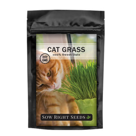 Brand Sow Right Seeds cat grass seeds in bulk, ready for convenient indoor planting.
