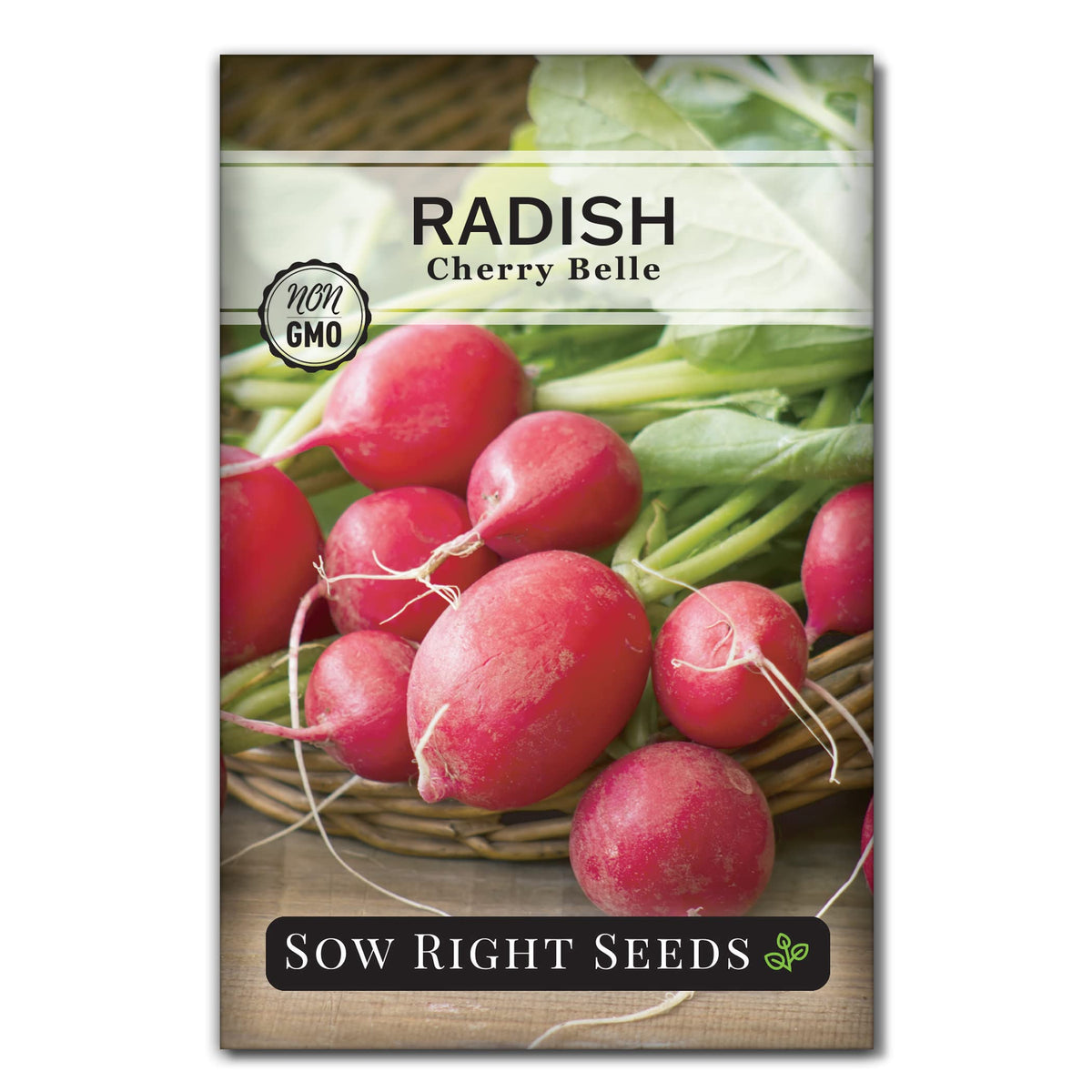 Sow Right Seeds Cherry Belle radish seed packet front, easy-to-grow heirloom for home gardens