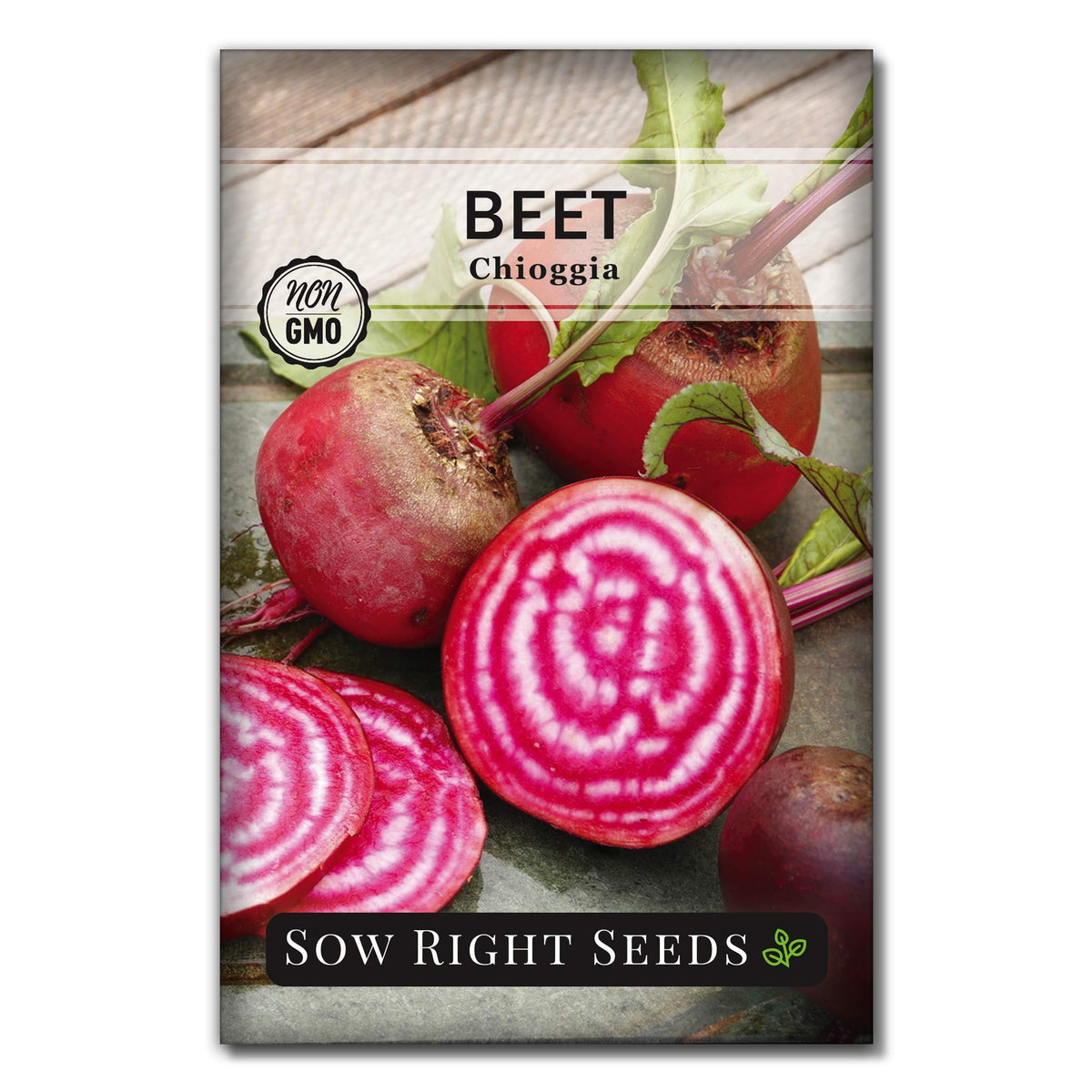 Sow Right Seeds Chioggia beets seed packet, ideal for starting a vibrant garden.