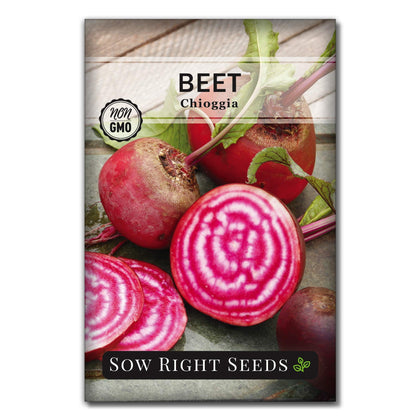 Sow Right Seeds Chioggia beets seed packet, ideal for starting a vibrant garden.