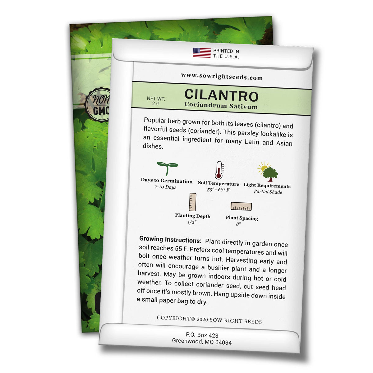 Sow Right Seeds cilantro planting instructions guide easy home cultivation.