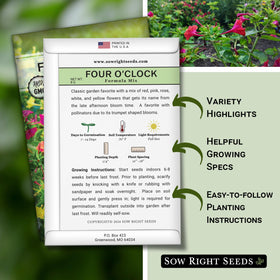 Sow Right Seeds Four-Oclock Formula Mix seed packet front view.