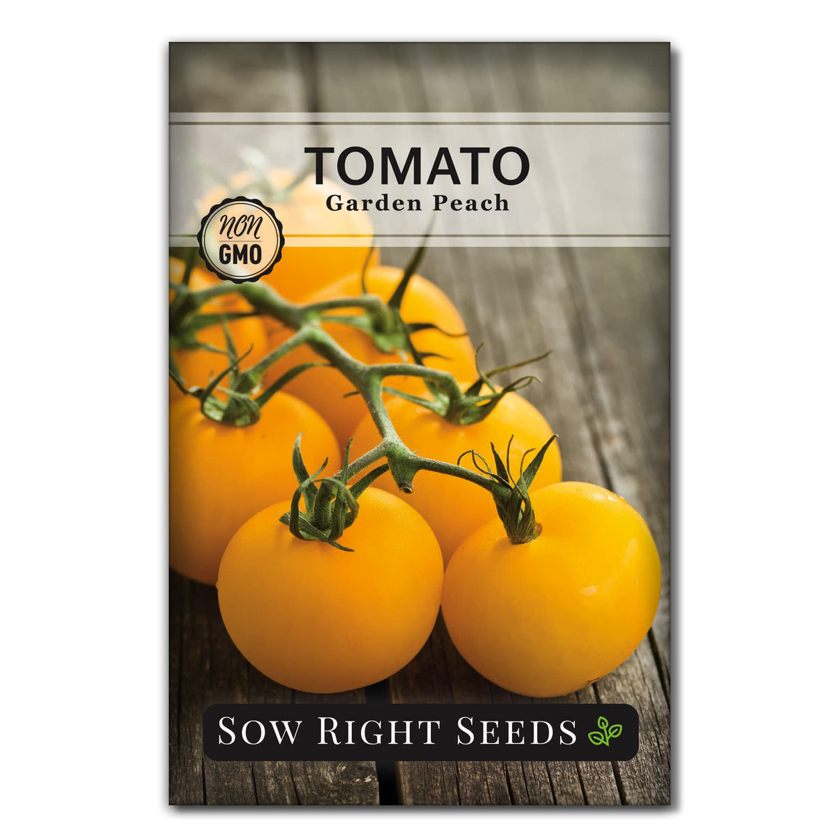 Sow Right Seeds Garden Peach Tomato seeds packet ready to plant for a peach-shaped harvest