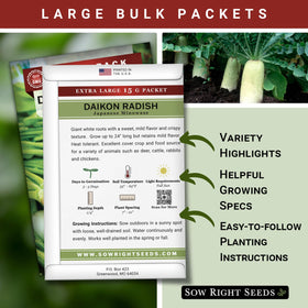 Sow Right Seeds Minowase Daikon giant white roots ideal for fresh salads and cooking