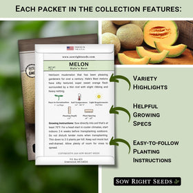 Sow Right Seeds Hale's Best cantaloupe packet ready for planting and abundant melons.