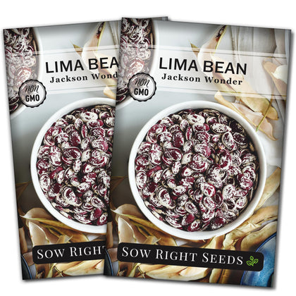 Sow Right Seeds Jackson Wonder Lima Bean seeds packet ready for home garden planting for protein-rich harvest.