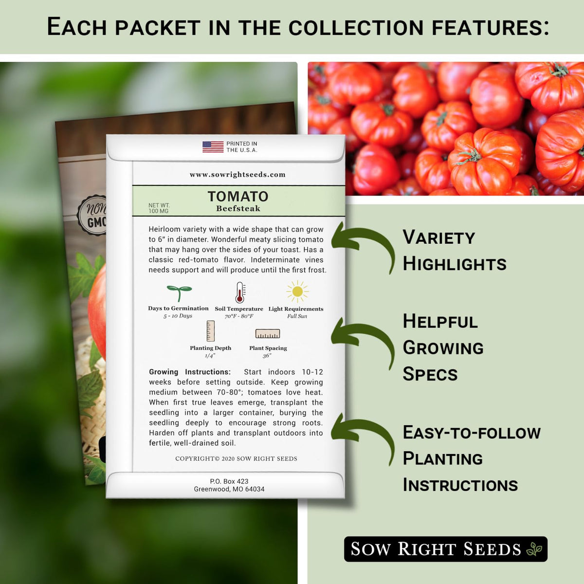 Sow Right Seeds Kellogg's Breakfast tomato seeds pack for flavorful heirloom tomatoes.