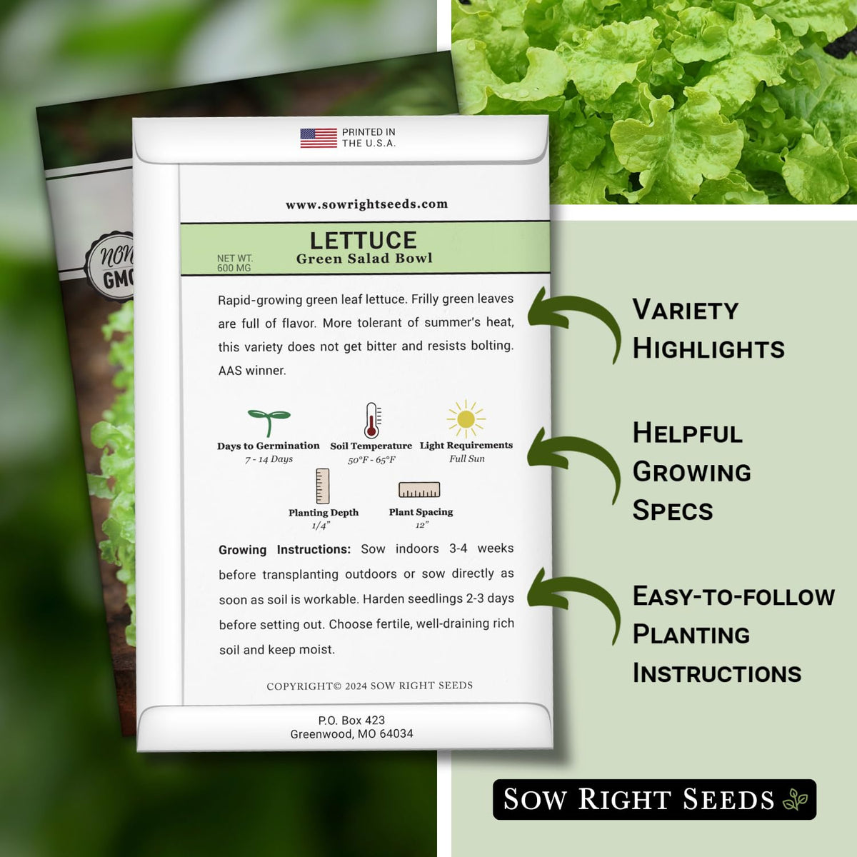 Sow Right Seeds lettuce seeds for hydroponics and indoor greens.