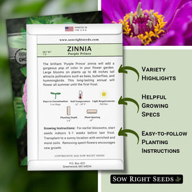 Sow Right Seeds Luminosa Zinnia seed packet displays full-color blooms.