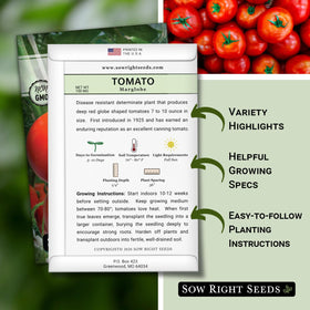 Sow Right Seeds Marglobe seed packet with planting instructions for home gardens
